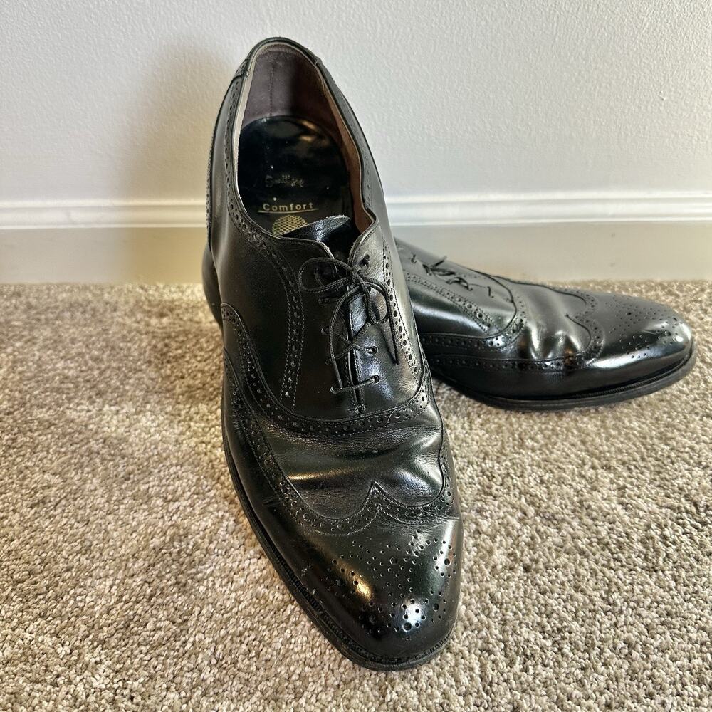 Stafford Sz 13M Black Leather Lace Up Loafers Oxfords Elegant Wing Tip Formal